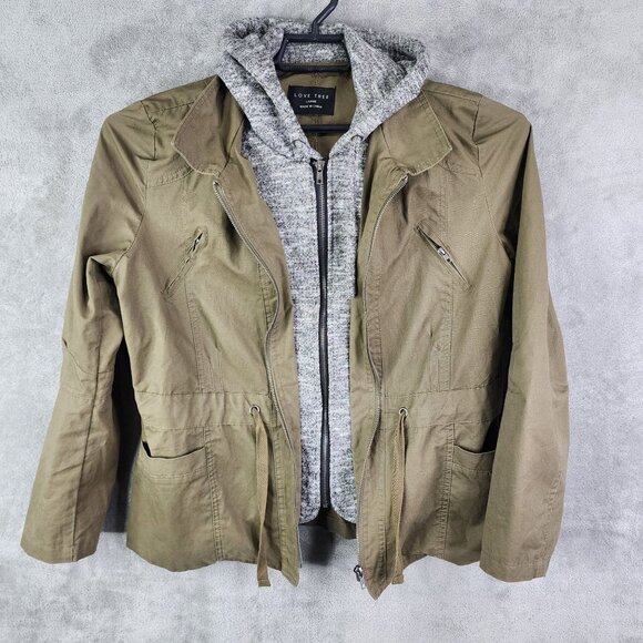 Womens Love Tree Large Olive Green Utility Jacket w/ Sweater Insert Full Zip L - Picture 4 of 13